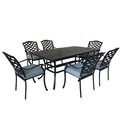 Aluminum 7-Piece Rectangular Dining Set With 6 Arm Chairs, Light Blue