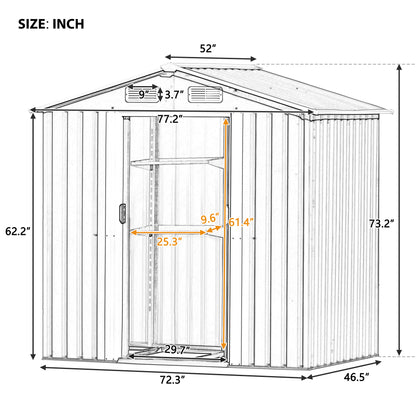 TOPMAX Patio 6ft x4ft Bike Shed Garden Shed, Metal Storage Shed with Adjustable Shelf and Lockable Door, Tool Cabinet with Vents and Foundation for Backyard, Lawn, Garden, Gray