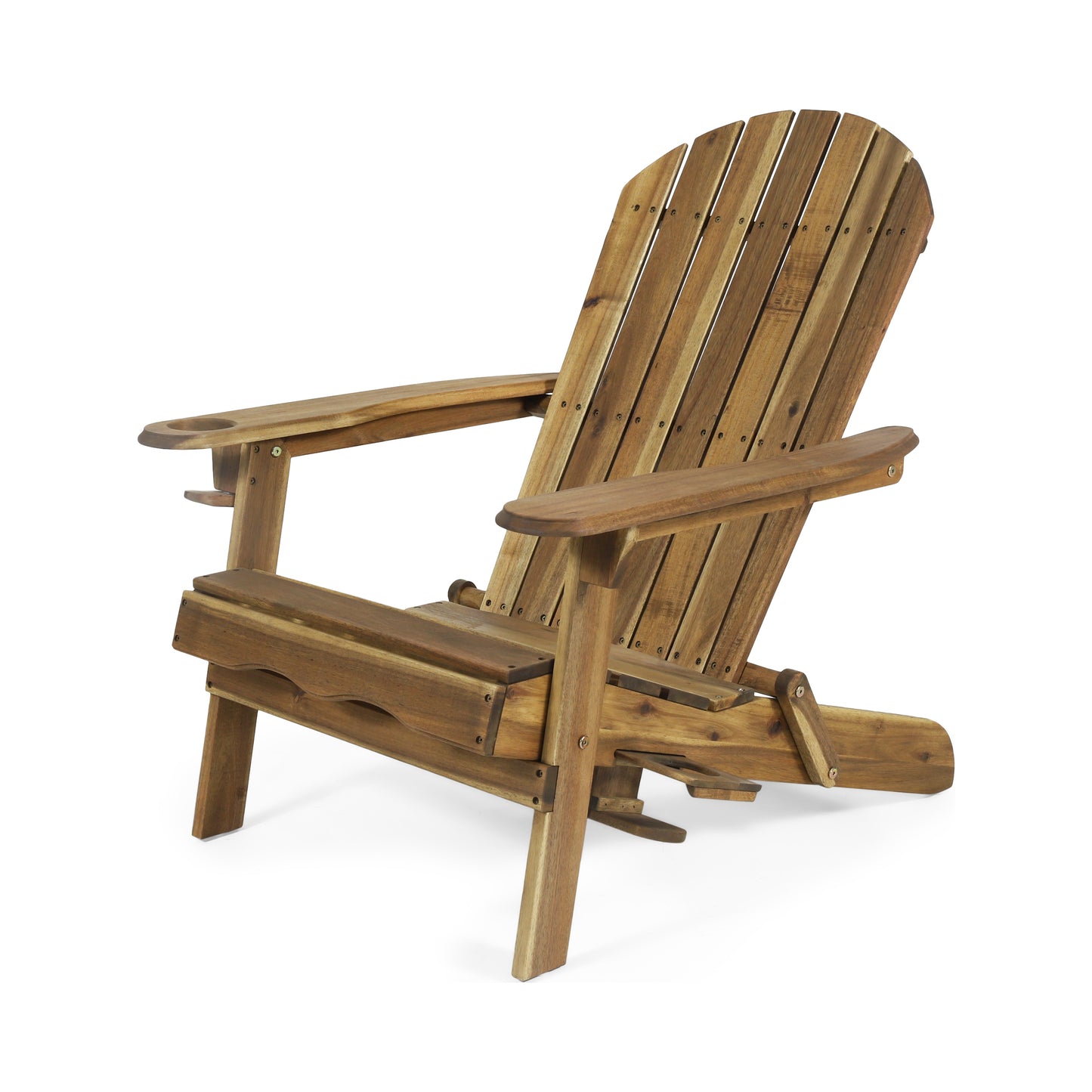 Kandyce Outdoor Acacia Wood Folding Adirondack  Natural Chair With Cup Holder