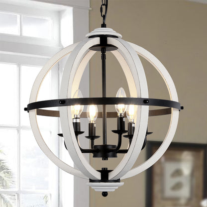 6 - Light Wood Dimmable Globe Chandelier