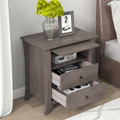 Multifunctional Storage Nightstand with 2 Drawers and an open cabinet,Grey