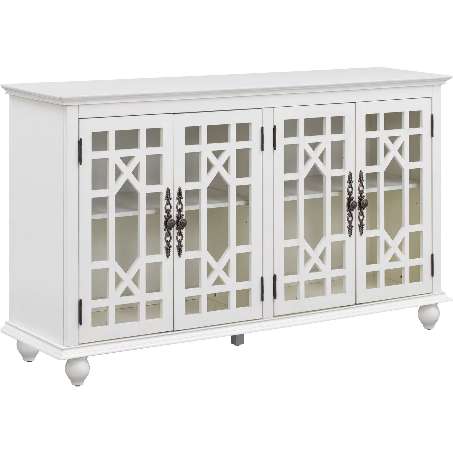 TREXM Sideboard with Adjustable Height Shelves, Metal Handles, and 4 Doors for Living Room, Bedroom, and Hallway (Antique White)