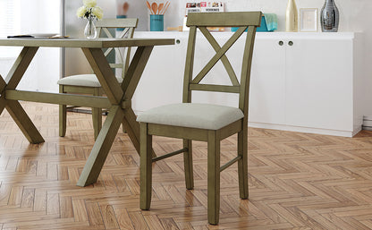 TOPMAX 2 Pieces Farmhouse Rustic Wood Kitchen Upholstered X-Back Dining Chairs, Gray Green+Gray