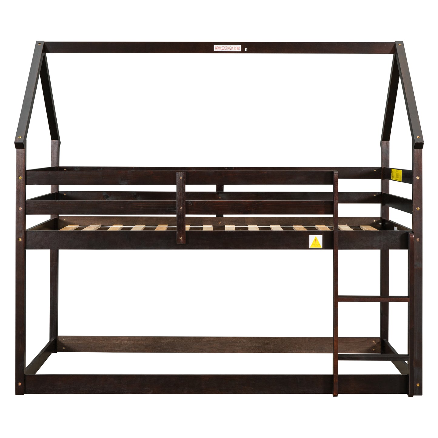 Twin over Twin Loft Bed with Roof Design, Safety Guardrail, Ladder, Espresso