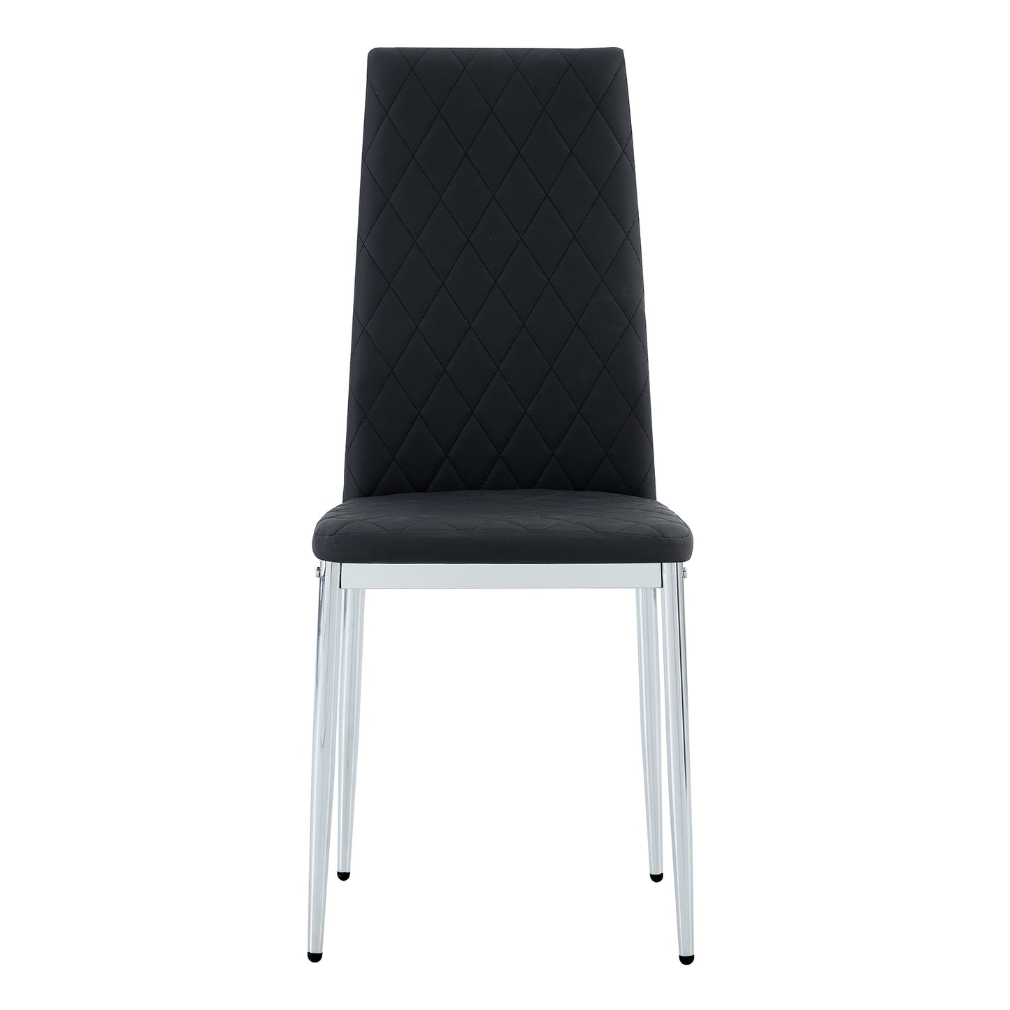 Grid Shaped Armless High Back Dining Chair,2-Piece Set, Office Chair. Applicable to Dining Room, Living Room, Kitchen and Office.Black Chair and Electroplated Metal Leg