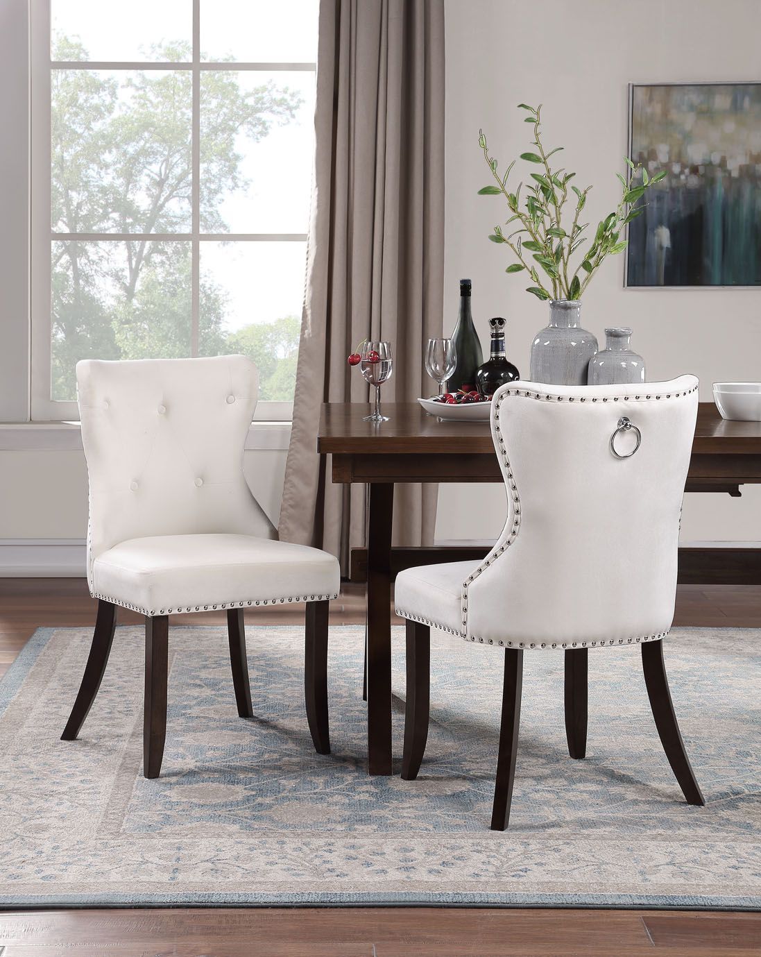 TOPMAX Dining Chair Tufted Armless Chair Upholstered Accent Chair,Set of 2 (Cream)