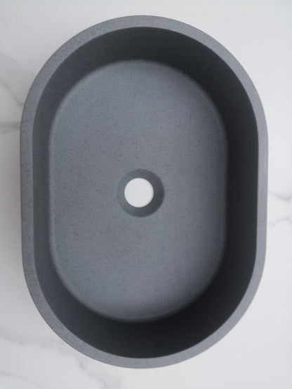 Double Oval Concrete Vessel Bathroom Sink in Grey without Faucet and Drain