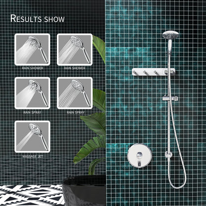 Large Amount of water Multi Function Shower Head - Shower System with 4." Rain Showerhead, 6-Function Hand Shower, Simple Style,With Storage Hook, Chrome