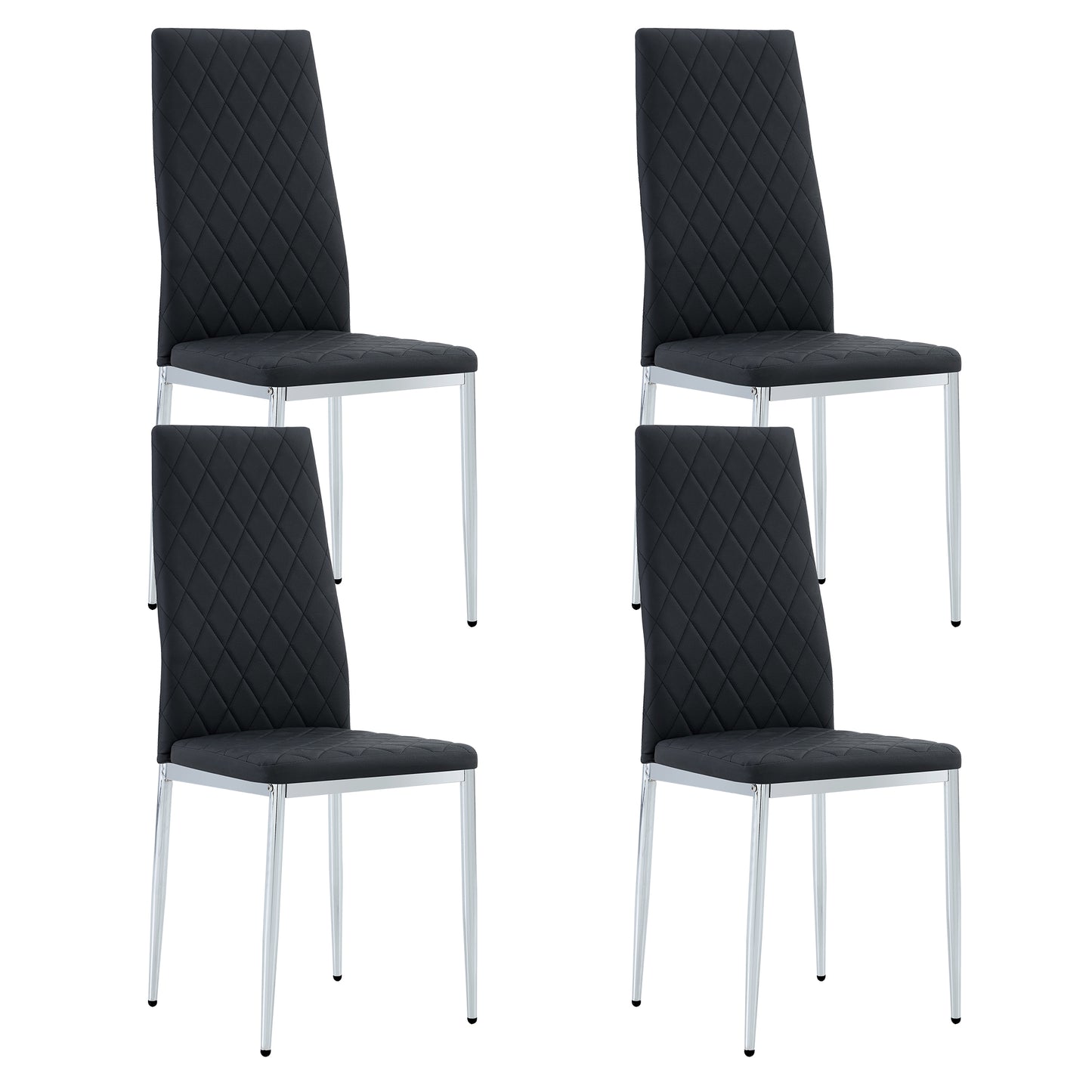 Grid Shaped Armless High Back Dining Chair, 4-piece set, Office Chair. Applicable to DiningRoom, Living Room, Kitchen and Office.Black Chair and Electroplated Metal Leg