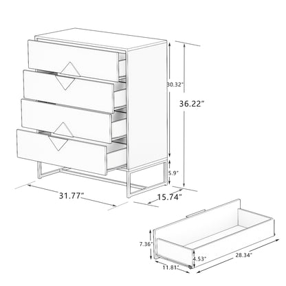 Solid wood special shape square handle design with 4 drawers bedroom furniture dressers