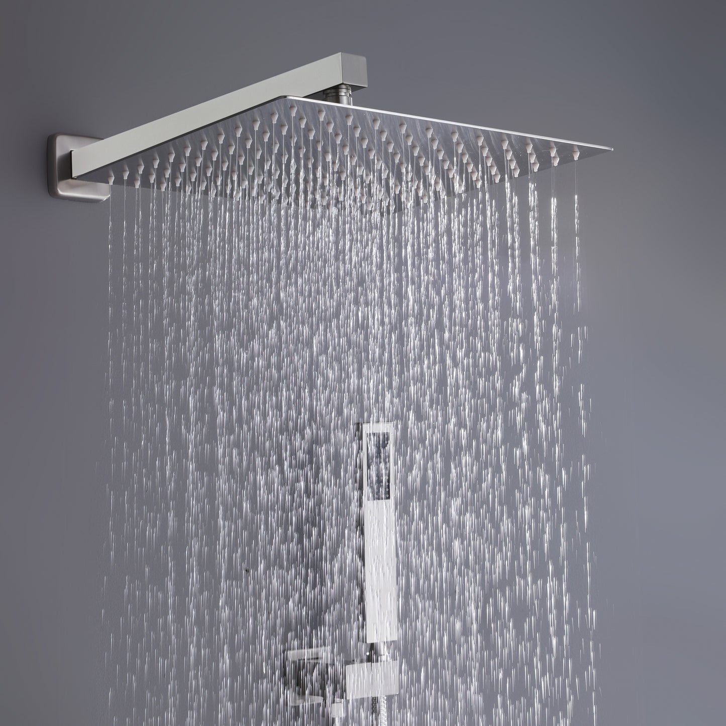 Trustmade Wall Mounted Square Rainfall Pressure Balanced Complteted Shower System with Rough-in Valve, 3 Function, 10 inches Brushed Nickel - 3W02