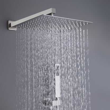 Trustmade Wall Mounted Square Rainfall Pressure Balanced Complteted Shower System with Rough-in Valve, 3 Function, 10 inches Brushed Nickel - 3W02