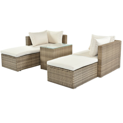 TOPMAX Outdoor Patio Furniture Set, 5-Piece Wicker Rattan Sectional Sofa Set, Brown and Beige