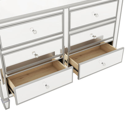 Elegant Mirrored Dresser with 6 Drawers, Modern Silver Finished Dresser 56.1“L x 18.1” W x 36.4” H for Living Room Bedroom