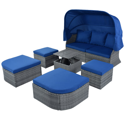 U_STYLE Outdoor Patio Furniture Set Daybed Sunbed with Retractable Canopy Conversation Set Wicker Furniture Sofa Set