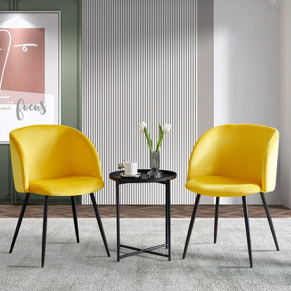 Upholstered velvet dining armrest chair set of 2 (Yellow) Metal Legs