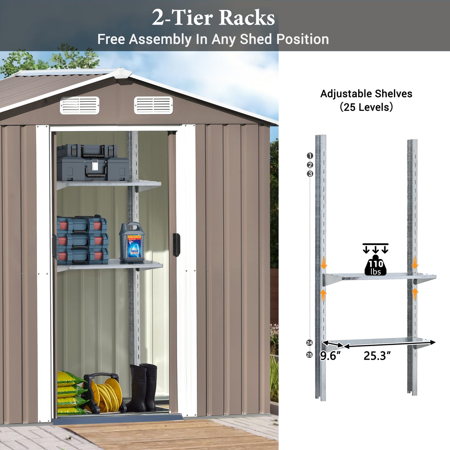 TOPMAX Patio 6ft x4ft Bike Shed Garden Shed, Metal Storage Shed with Adjustable Shelf and Lockable Door, Tool Cabinet with Vents and Foundation for Backyard, Lawn, Garden, Brown