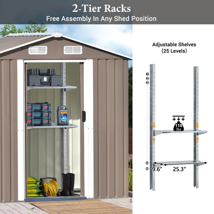 TOPMAX Patio 6ft x4ft Bike Shed Garden Shed, Metal Storage Shed with Adjustable Shelf and Lockable Door, Tool Cabinet with Vents and Foundation for Backyard, Lawn, Garden, Brown