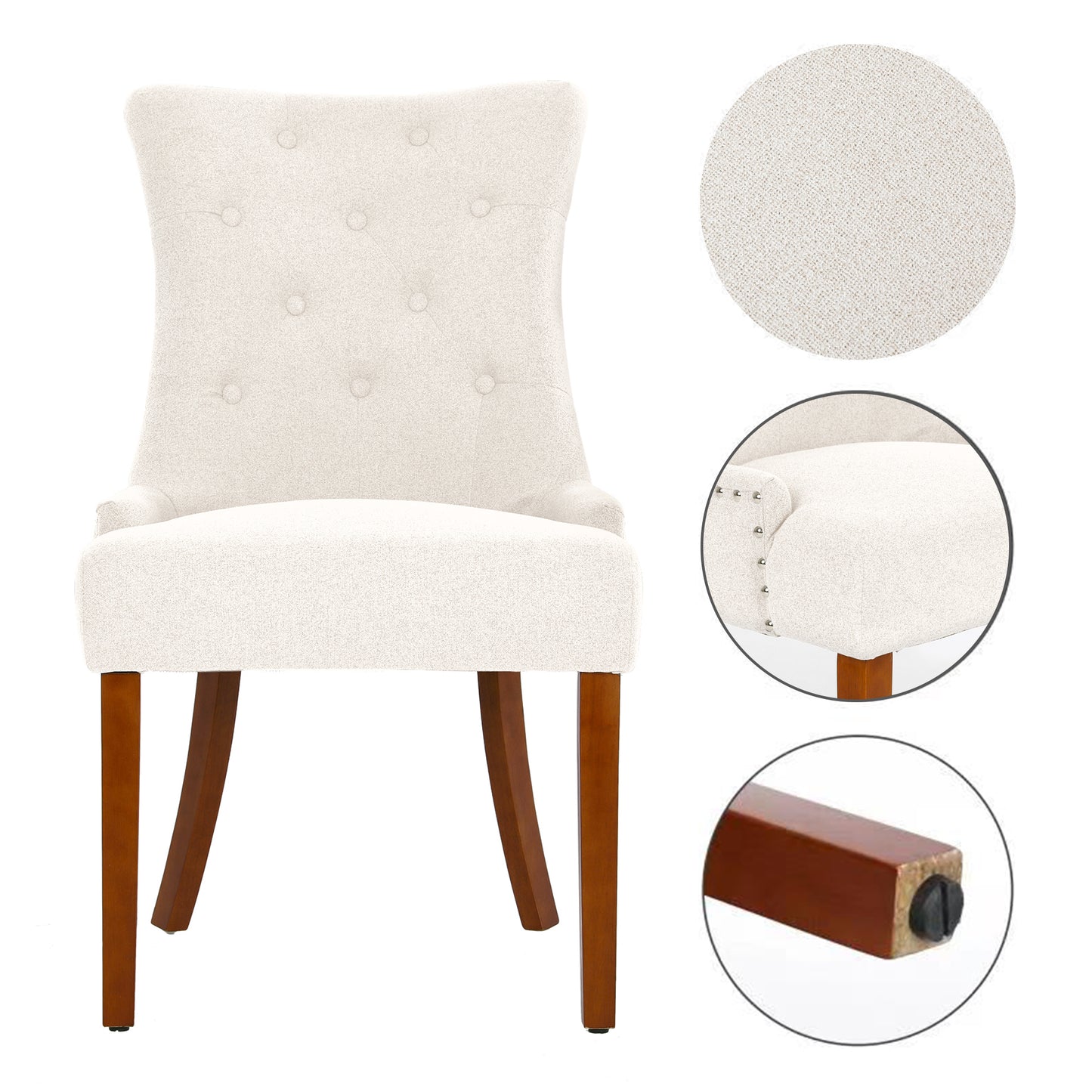 LYHome Mordern Fabric Dining Chairs, 2-Pcs Set, Iceam cream white