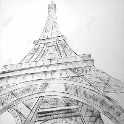 Eiffel tower sketch black & white - 32x32 Print on canvas