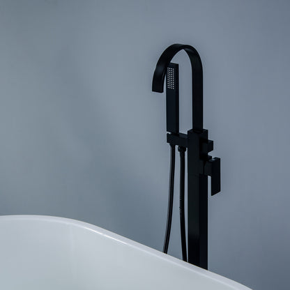 Single-Handle Freestanding Floor Mount Roman Tub Faucet Bathtub Filler with Hand Shower in Matte Black