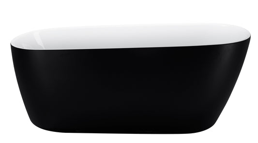 59" 100% Acrylic Freestanding Bathtub，Contemporary Soaking Tub，white inside black outside