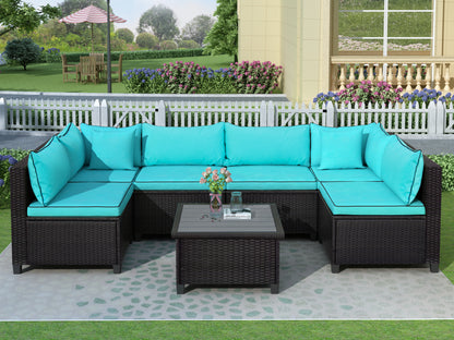 U-style Quality Rattan Wicker Patio Set, U-Shape Sectional Outdoor Furniture Set with Cushions and Accent Pillows