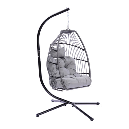 Outdoor Patio Wicker Folding Hanging Chair,Rattan Swing Hammock Egg Chair With Cushion And Pillow