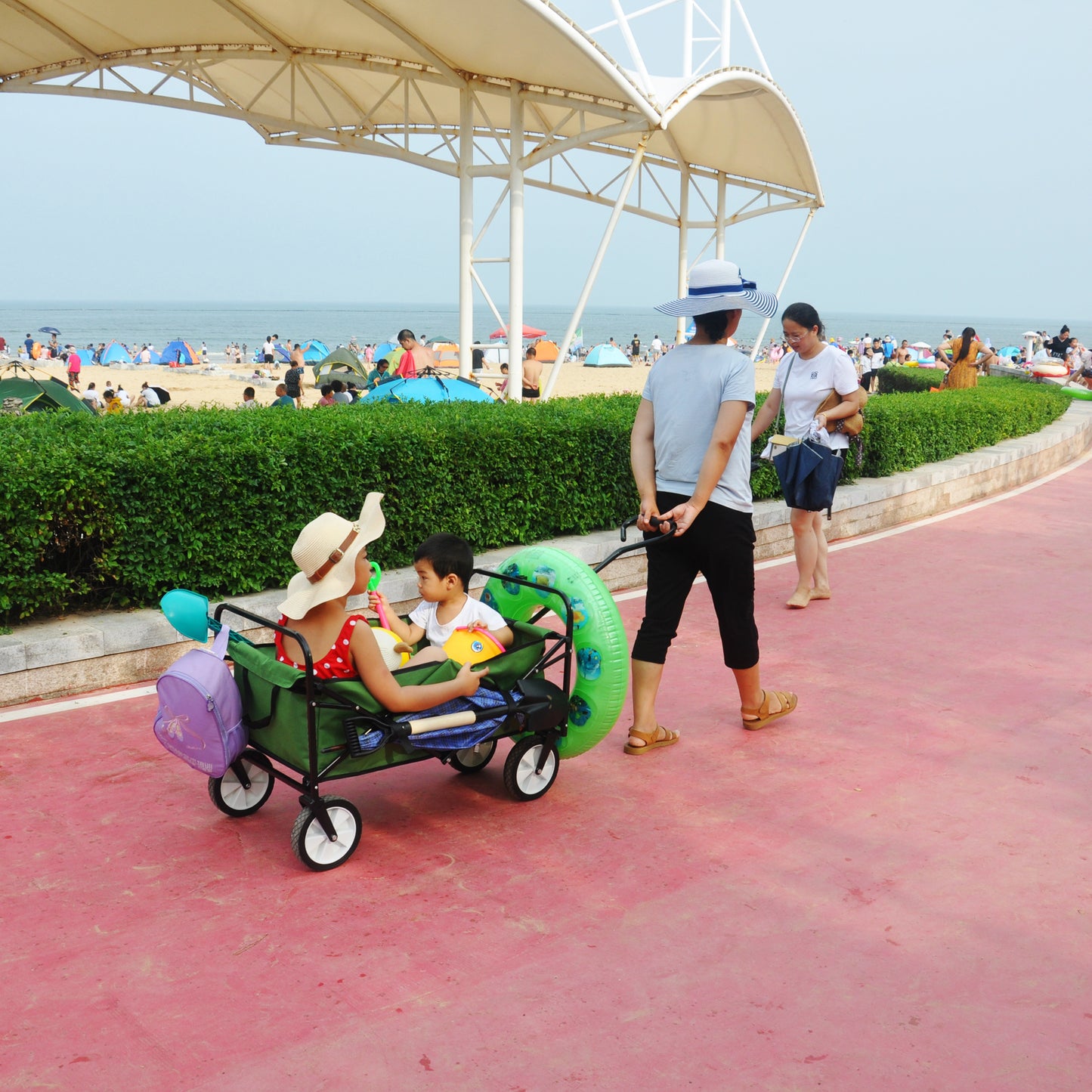 Folding Wagon Garden Shopping Beach Cart (Green)