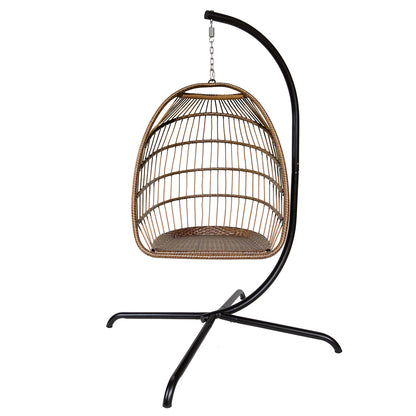 Swing Egg Chair with Stand Indoor Outdoor Wicker Rattan Patio Basket Hanging Chair with C Type bracket , with cushion and pillow,Patio Wicker folding Hanging Chair