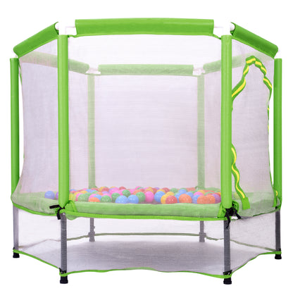 55'' Toddlers Trampoline with Safety Enclosure Net and Balls, Indoor Outdoor Mini Trampoline for Kids