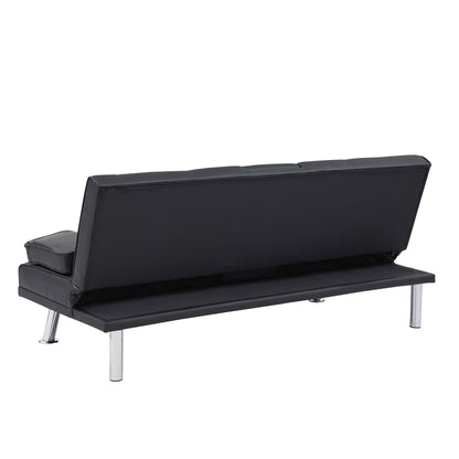 Black Leather Multifunctional Double Folding Sofa Bed for Office with Coffee Table