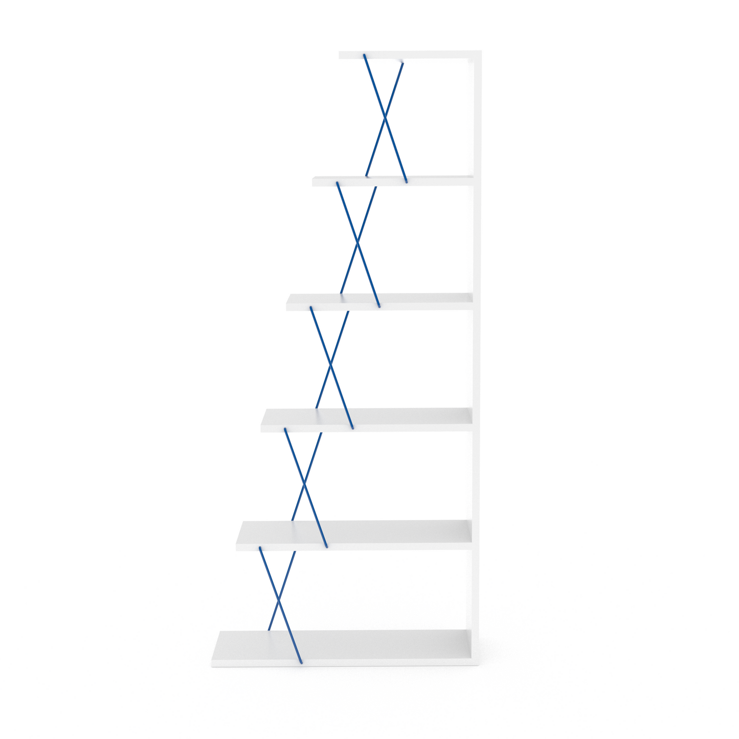 Furnish Home Store Modern 5 Tier Ladder Bookshelf Organizers, Narrow Bookshelf for Small Spaces Office Furniture Bookcase ,White/Blue