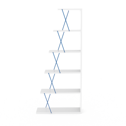 Furnish Home Store Modern 5 Tier Ladder Bookshelf Organizers, Narrow Bookshelf for Small Spaces Office Furniture Bookcase ,White/Blue