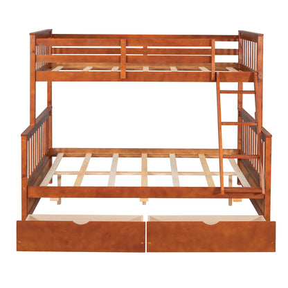 Twin-Over-Full Bunk Bed with Ladders and Two Storage Drawers (Walnut) ( old sku:LT000165AAD）