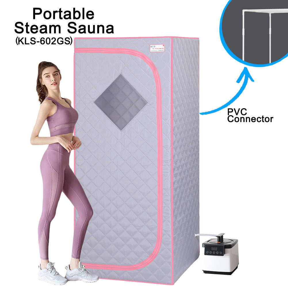 Full Size Portable Grey Steam Sauna tent–Personal Home Spa, with Steam Generator, Remote Control, Foldable Chair, Timer and PVC Pipe Connector Easy to Install.Fast heating, with FCC Certification