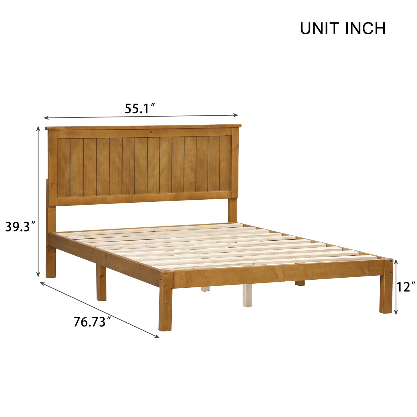 Platform Full Bed with Headboard,Light Brown