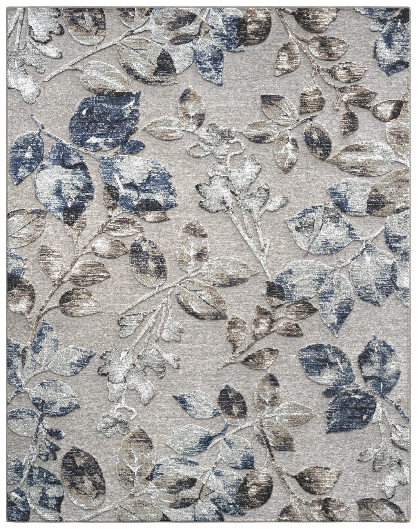 Beige, Brown, Ivory, Blue and Gray Chenille High-Low Area Rug 8x10