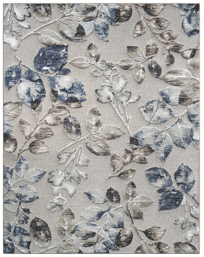Beige, Brown, Ivory, Blue and Gray Chenille High-Low Area Rug 8x10
