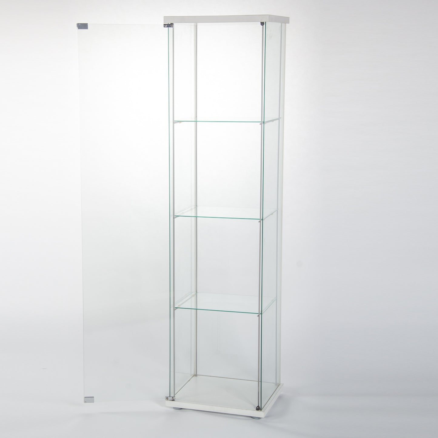 Glass Cabinet    Glass Display Cabinet 4 Shelves with Door, Floor Standing Curio Bookshelf for Living Room Bedroom Office, 64” x 17”x 14.5”, Natural Wood