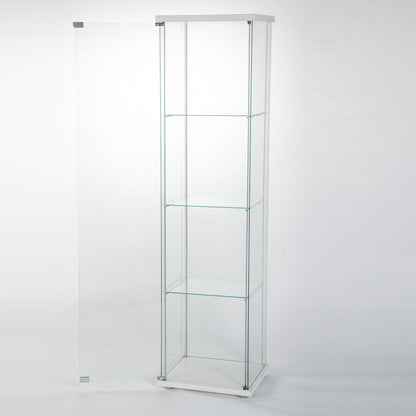 Glass Cabinet    Glass Display Cabinet 4 Shelves with Door, Floor Standing Curio Bookshelf for Living Room Bedroom Office, 64” x 17”x 14.5”, Natural Wood