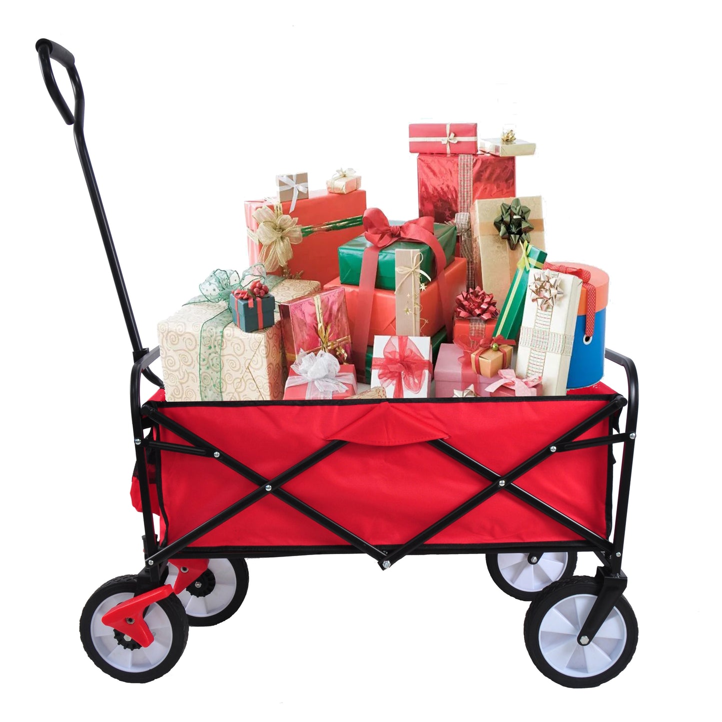 Folding Wagon Garden Shopping Beach Cart (Red)