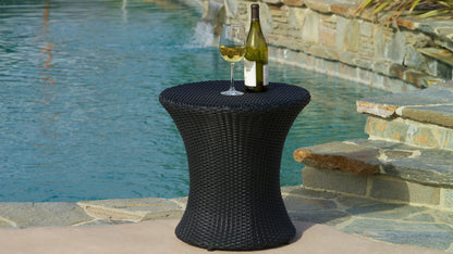 Townsgate Outdoor Brown Wicker Hourglass Side Table Black