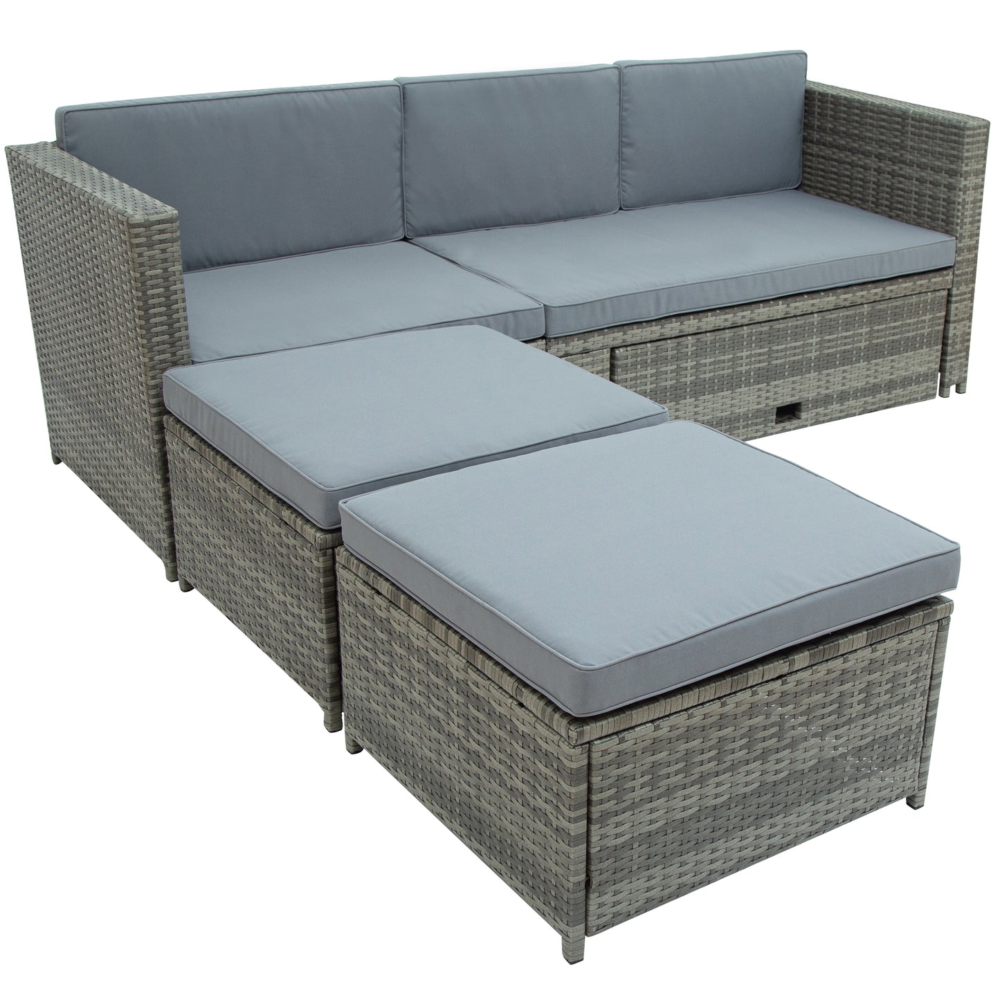 TOPMAX 4-piece Outdoor Backyard Patio Rattan Sofa Set, All-weather PE Wicker Sectional Furniture Set with Retractable Table, Gray