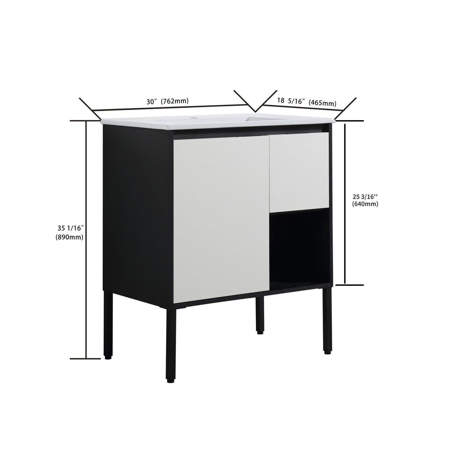 30 Inch Bathroom Vanity (Only Vanity, Without Top)