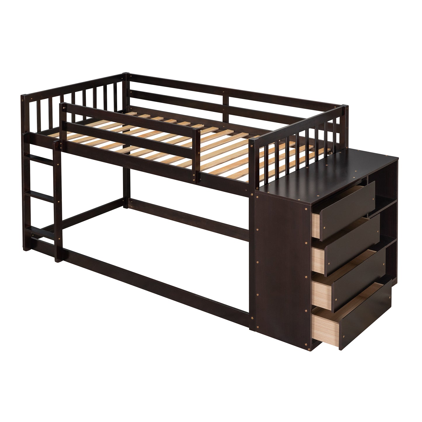 Twin over Twin Bunk Bed with 4 Drawers and 3 Shelves-Espresso（OLD SKU: LP000067AAP）