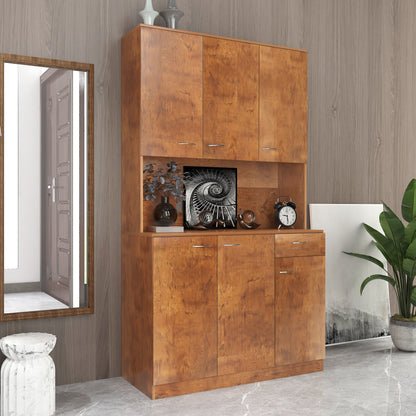 70.87" Tall Wardrobe& Kitchen Cabinet, with 6-Doors, 1-Open Shelves and 1-Drawer for bedroom,Walnut