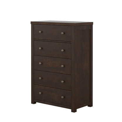 Vintage Aesthetic 5 Drawers Solid Wood Chest in Rich Brown (Chest of Freely Configurable Bedroom Sets)