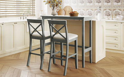 TOPMAX Farmhouse 48”Rectangular Wood Bar Height Dining Set Kitchen Breakfast Nook with 2 Chairs for Small Places,Gray