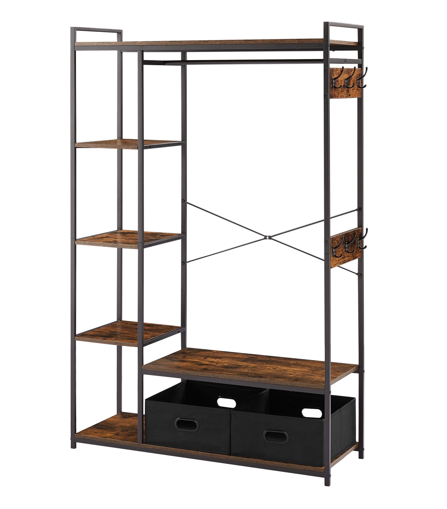 JHX Organized Garment Rack with Storage, Free-Standing Closet System with Open Shelves and Hanging Rod(Rustic Brown,43.7’’w x 15.75’’d x 70.08’’h).